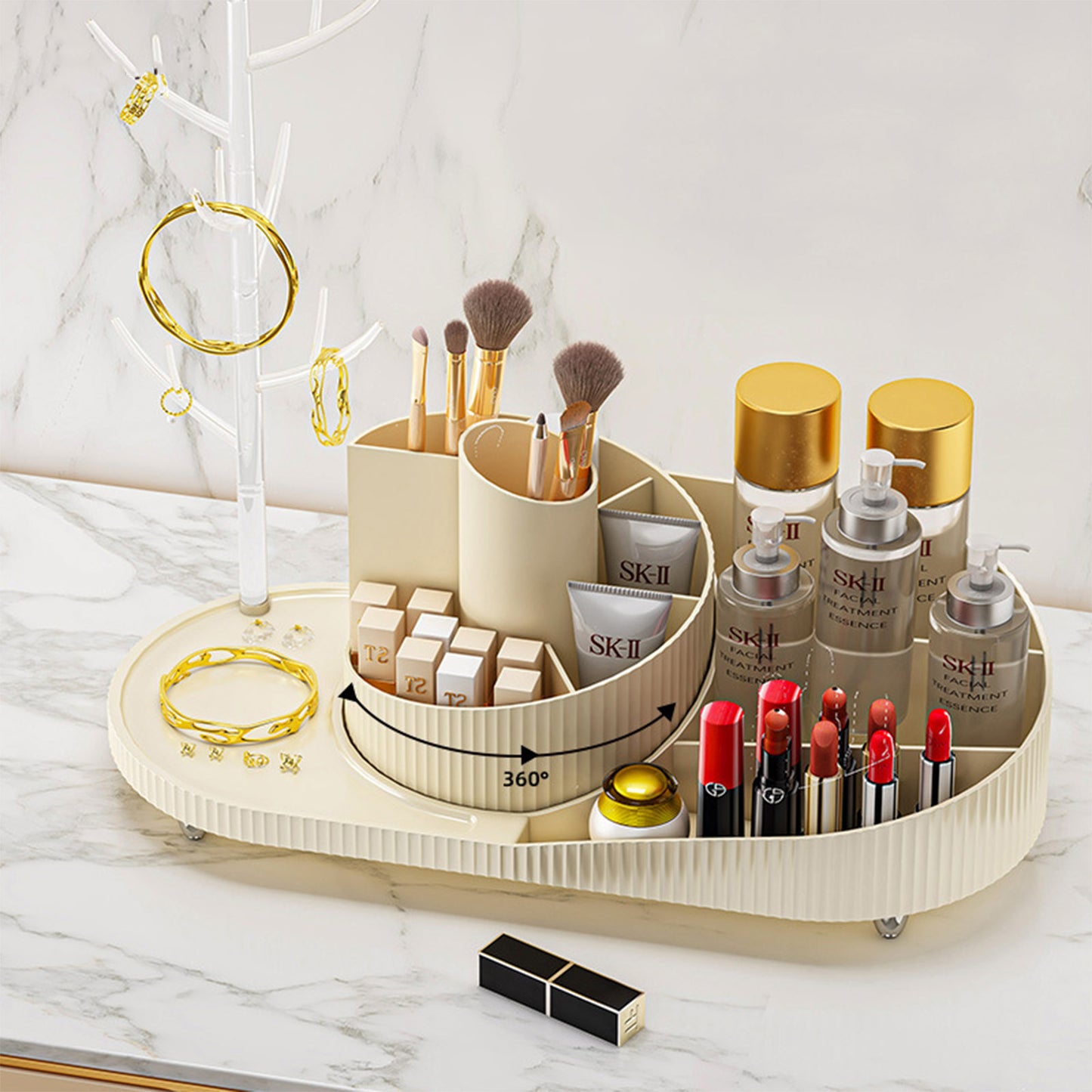 Rotating Makeup Organizer With Jewelry Storage  Large Capacity