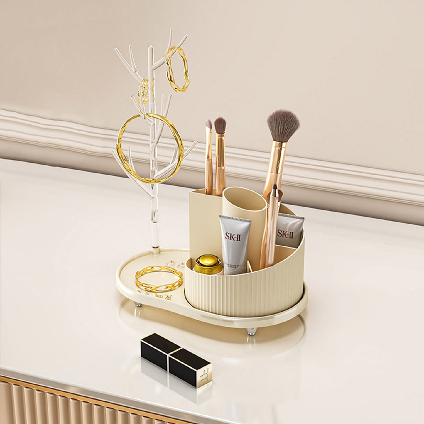 Rotating Makeup Organizer With Jewelry Storage  Large Capacity