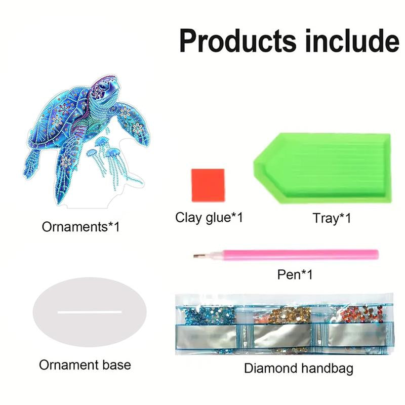 2D Flat Sea Turtle Print DIY Diamond Painting Tabletop Ornaments Kit Table Top Diamond Painting Ornament Kits for Home Office Desktop Decor HOT