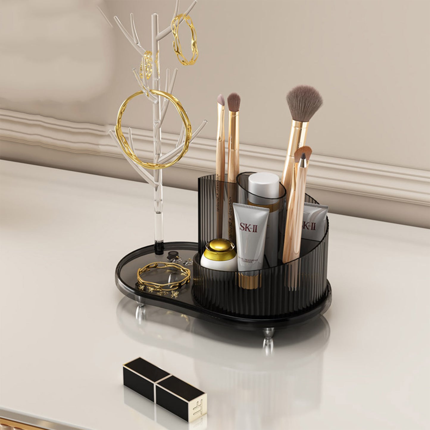 Rotating Makeup Organizer With Jewelry Storage  Large Capacity