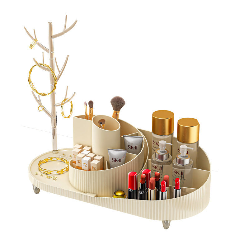 Rotating Makeup Organizer With Jewelry Storage  Large Capacity