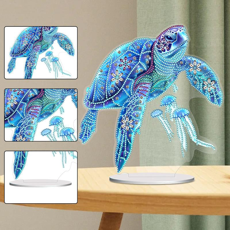 2D Flat Sea Turtle Print DIY Diamond Painting Tabletop Ornaments Kit Table Top Diamond Painting Ornament Kits for Home Office Desktop Decor HOT