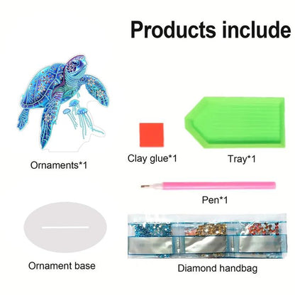 2D Flat Sea Turtle Print DIY Diamond Painting Tabletop Ornaments Kit Table Top Diamond Painting Ornament Kits for Home Office Desktop Decor HOT