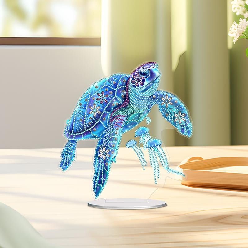 2D Flat Sea Turtle Print DIY Diamond Painting Tabletop Ornaments Kit Table Top Diamond Painting Ornament Kits for Home Office Desktop Decor HOT