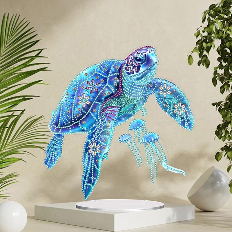 2D Flat Sea Turtle Print DIY Diamond Painting Tabletop Ornaments Kit Table Top Diamond Painting Ornament Kits for Home Office Desktop Decor HOT