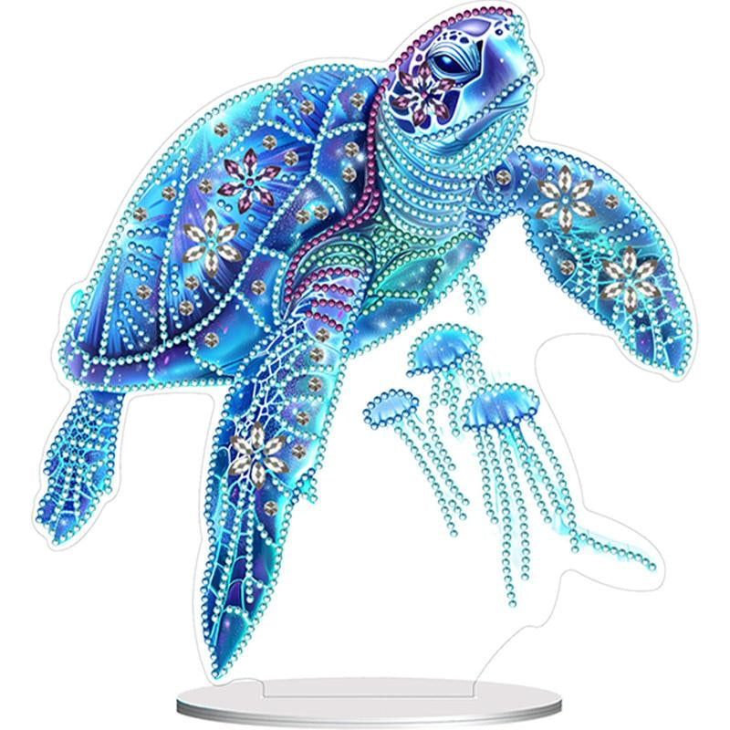 2D Flat Sea Turtle Print DIY Diamond Painting Tabletop Ornaments Kit Table Top Diamond Painting Ornament Kits for Home Office Desktop Decor HOT