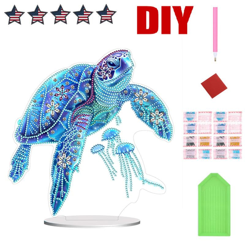 2D Flat Sea Turtle Print DIY Diamond Painting Tabletop Ornaments Kit Table Top Diamond Painting Ornament Kits for Home Office Desktop Decor HOT