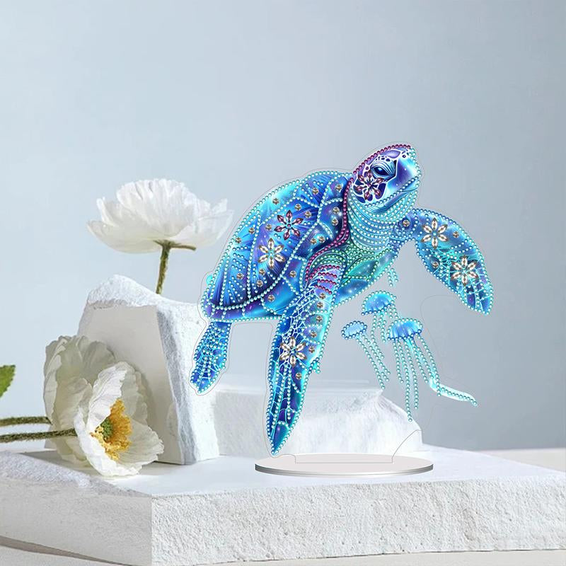 2D Flat Sea Turtle Print DIY Diamond Painting Tabletop Ornaments Kit Table Top Diamond Painting Ornament Kits for Home Office Desktop Decor HOT